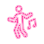 A pink neon sign of someone dancing on the Brighton pub crawl